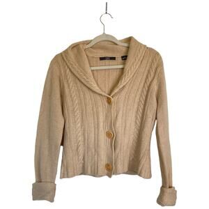 FOLIO New York Cableknit Cashmere Cardigan Tan Size Small Shawl Collar